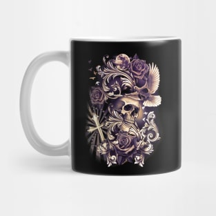 SKULL with Dove Cross Flowers Religious Tattoo Art Mug